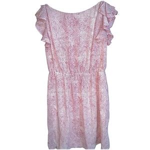 LOFT flutter sleeve dress with pink and white pattern. Size 0